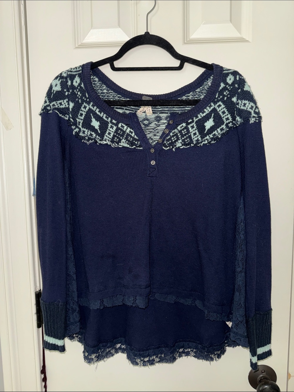 Free People Navy Knit long sleeve top